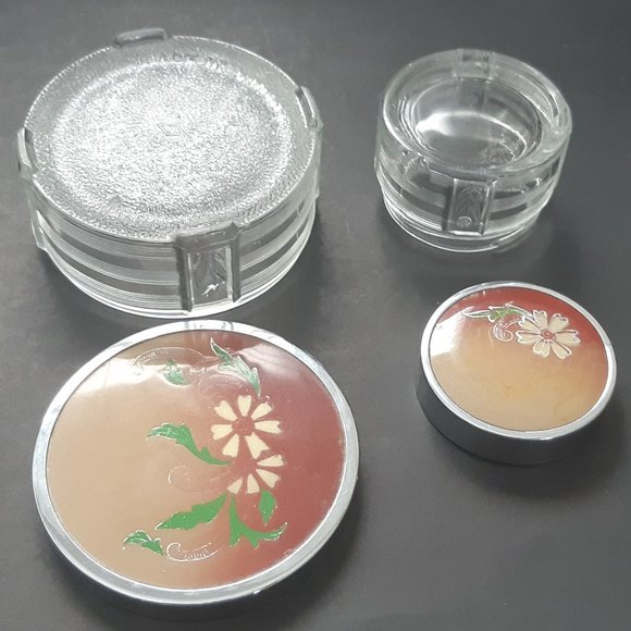 Antique VTG ART DECO Clear GLASS Vanity Powder Box Trinket Metal Lid Set of 2 - Picture 5 of 12